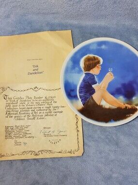 Donald Zolan Collector Plate Erik And Dandelion 1979 Viletta Fine China COA